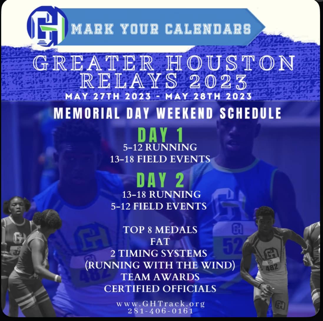 Save the Date Greater Houston Relays 2023