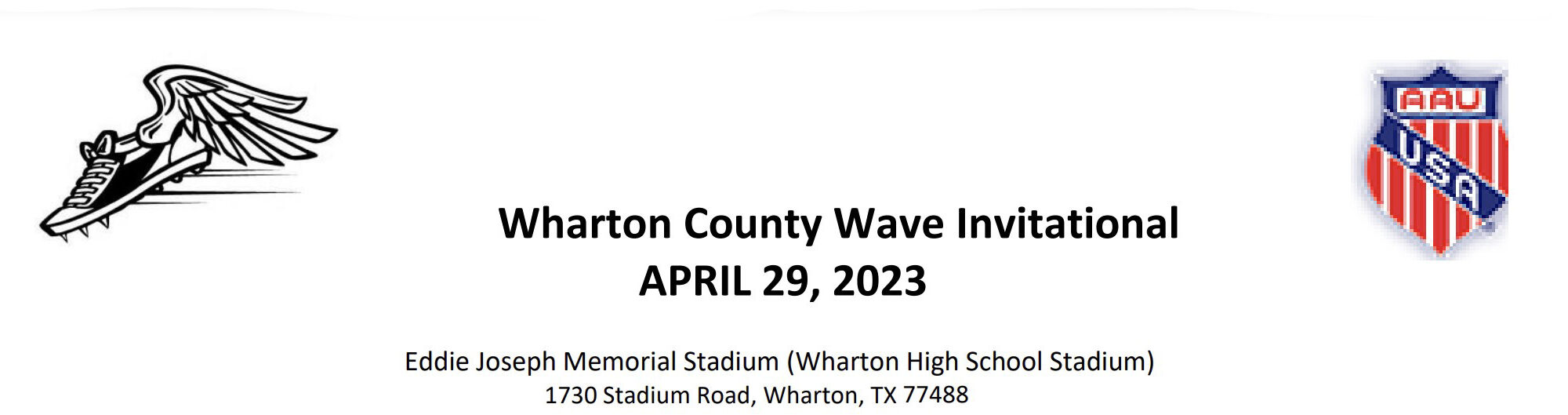 2023 Wharton County Wave Invitational Meet by Wharton County Wave Track Club. A Houston area youth track and field meet on April 29, 2023.