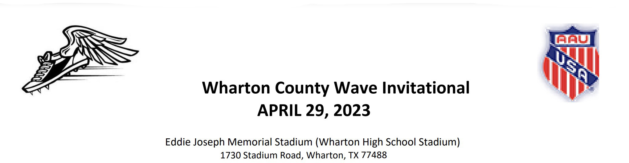 2023 Wharton County Wave Invitational Meet by Wharton County Wave Track Club. A Houston area youth track and field meet on April 29, 2023.